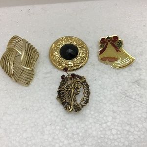 4 Vintage Brooches Variety of Designs Women Fashion Jewelry